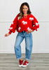 Red Lace Bow Patch Sweater Top (Reg & Plus)