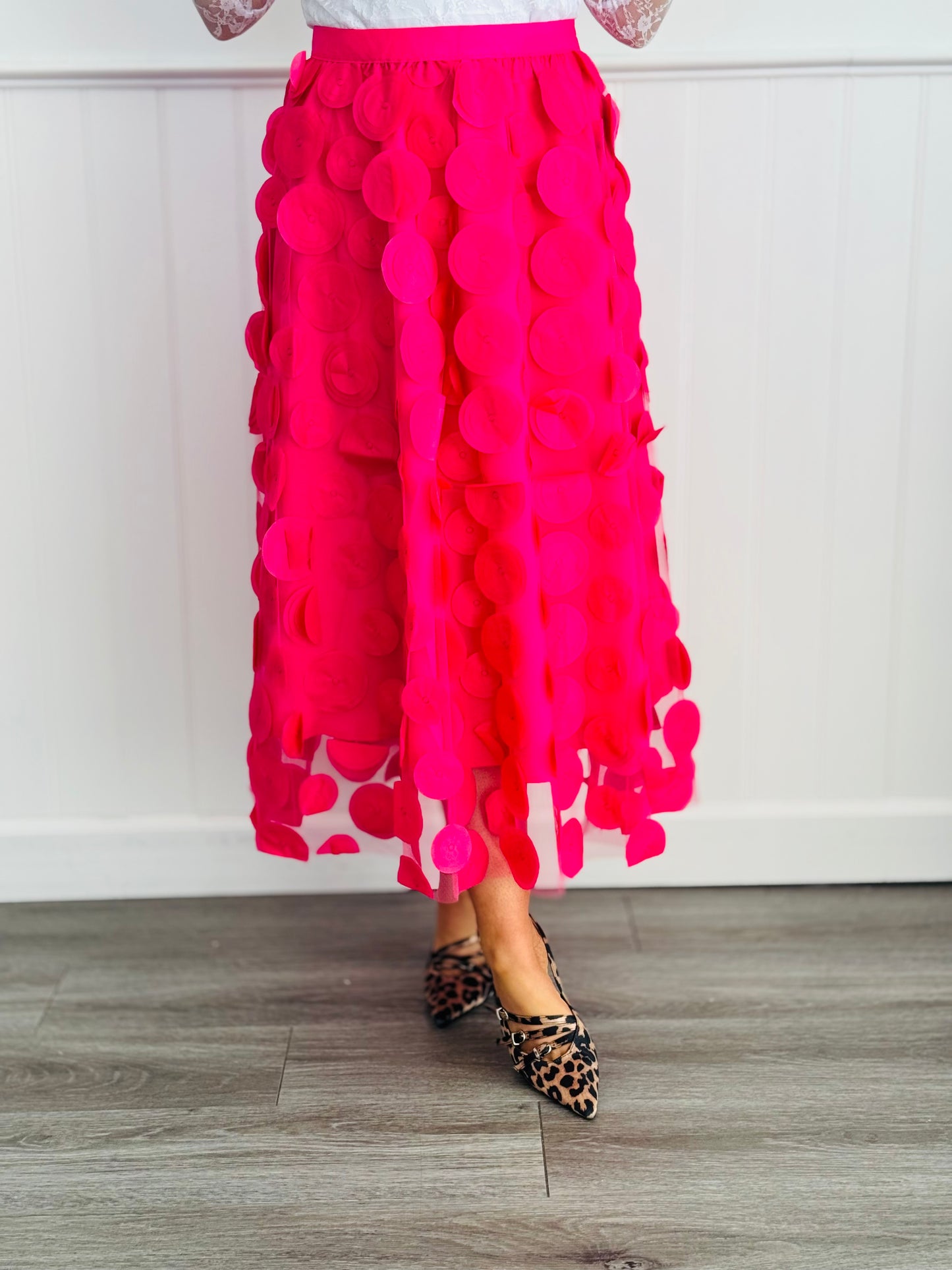 Fuchsia Sheer Polka Dot Tulle Mesh Skirt (OS)