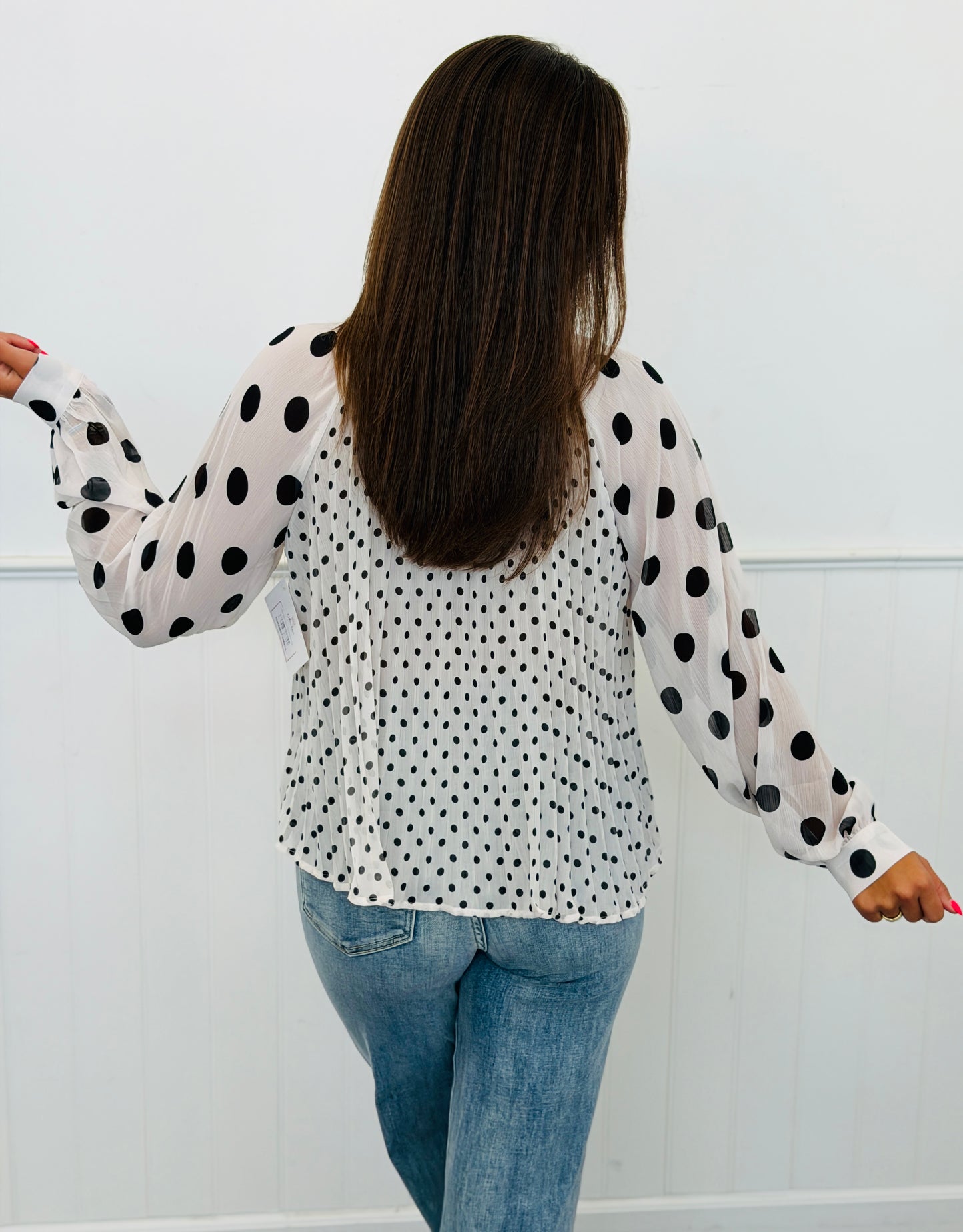 White/Black Mixed Polka Dot Print Blouse (Reg. & Plus)