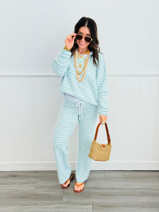 Aqua/Light Blue Stripe Sweater & Pant Set (Reg.)