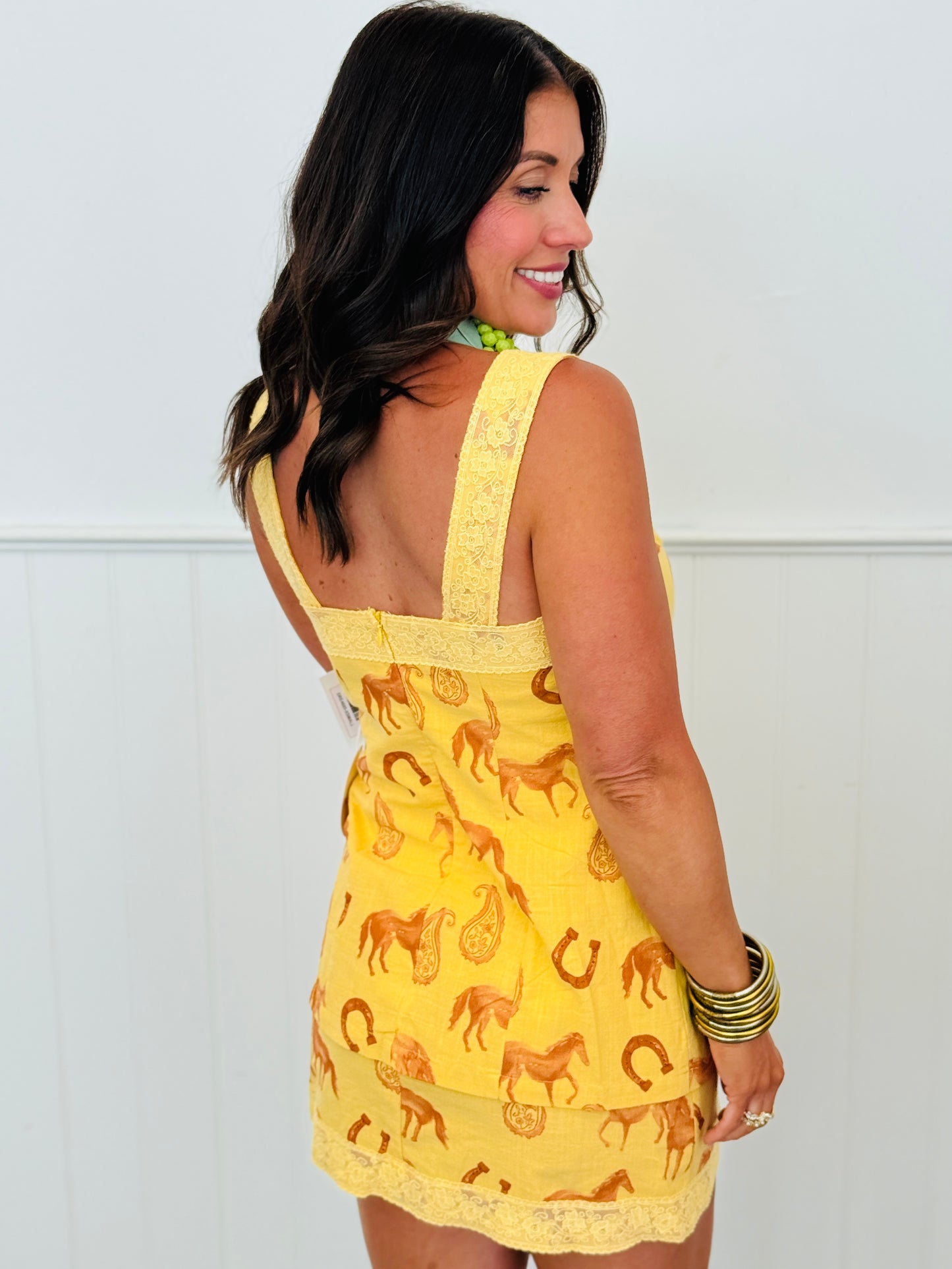 Honey Horse Print Lace Trim Mini Dress (Reg.)