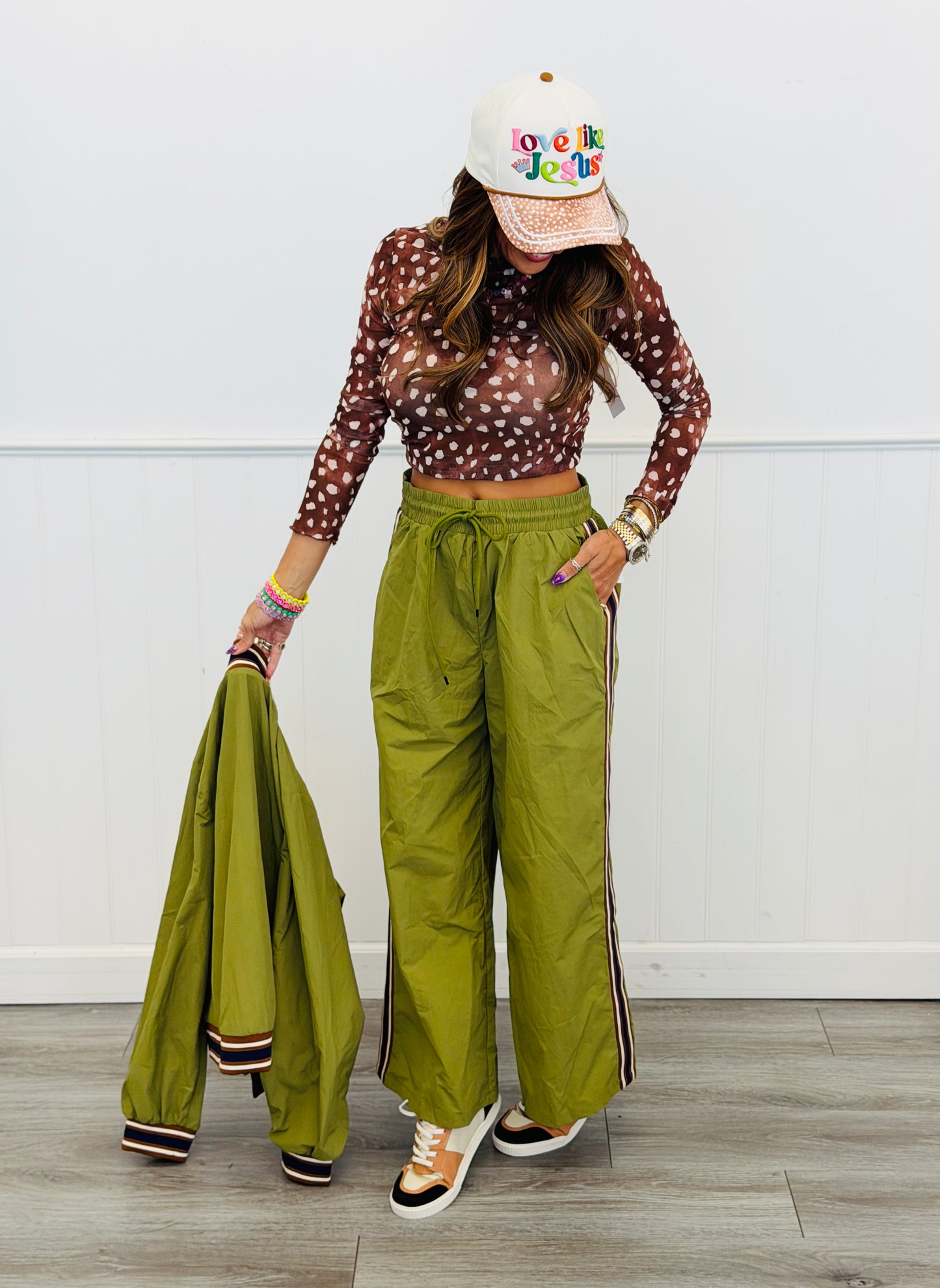 Green Moss Side Stripe Pants (Reg.)