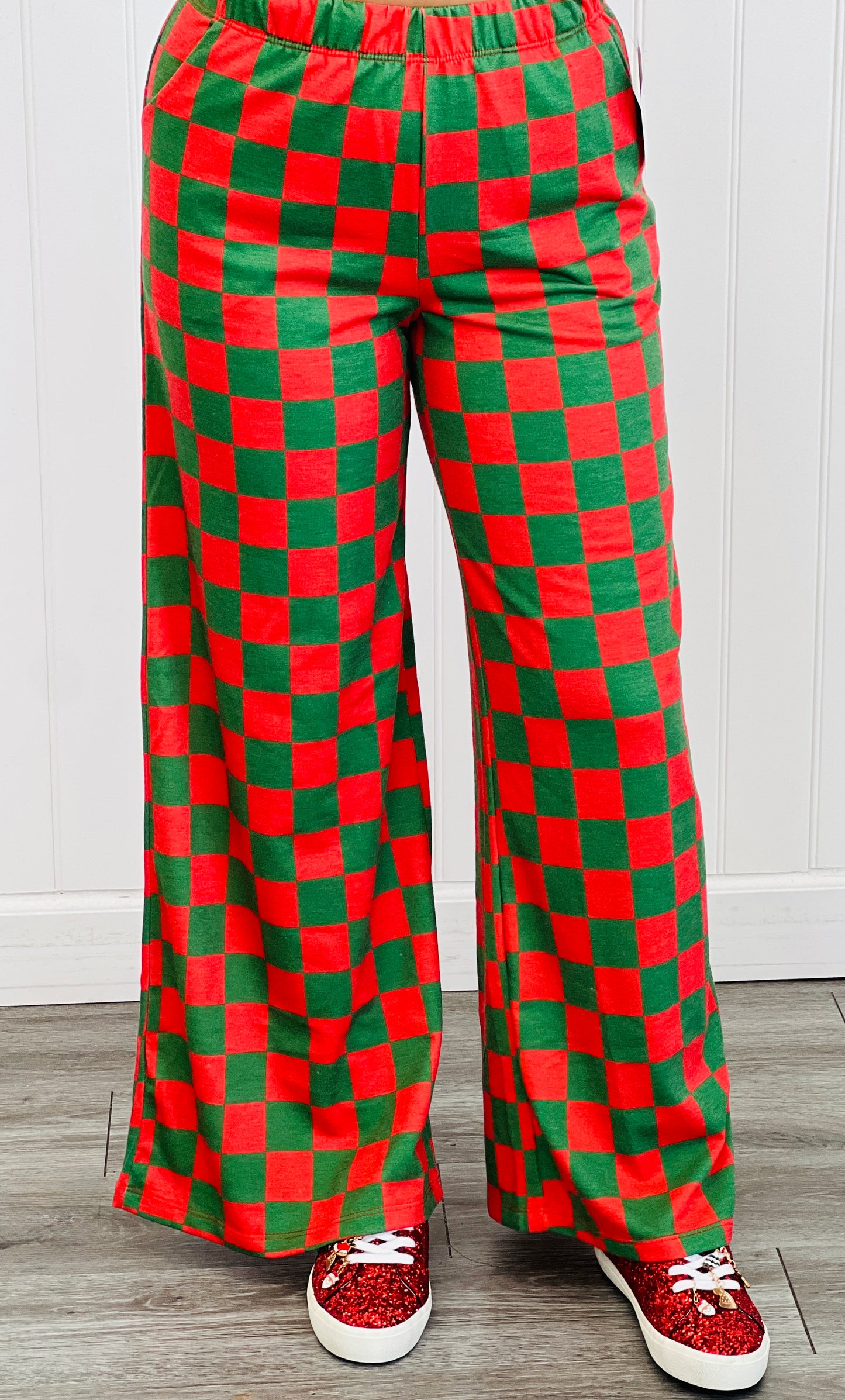 Red/Green Checkered Knit Pants (Reg & Plus)