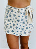 Cream/Blue Denim Floral Wrap Mini Skort (Reg.)