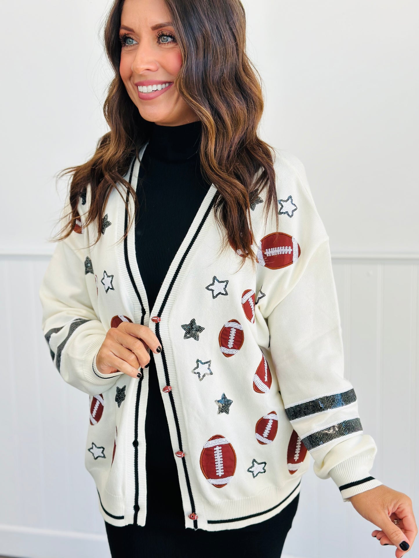 Queen Of Sparkles Football & Stars Cardigan (Reg. and Plus) - 2 Colors