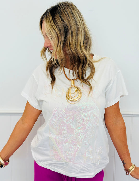 Queen Of Sparkles White Tonal Card Logo Tee (Reg. & Plus)