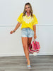 Yellow Baroque Applique Crinkle Top (Reg.)