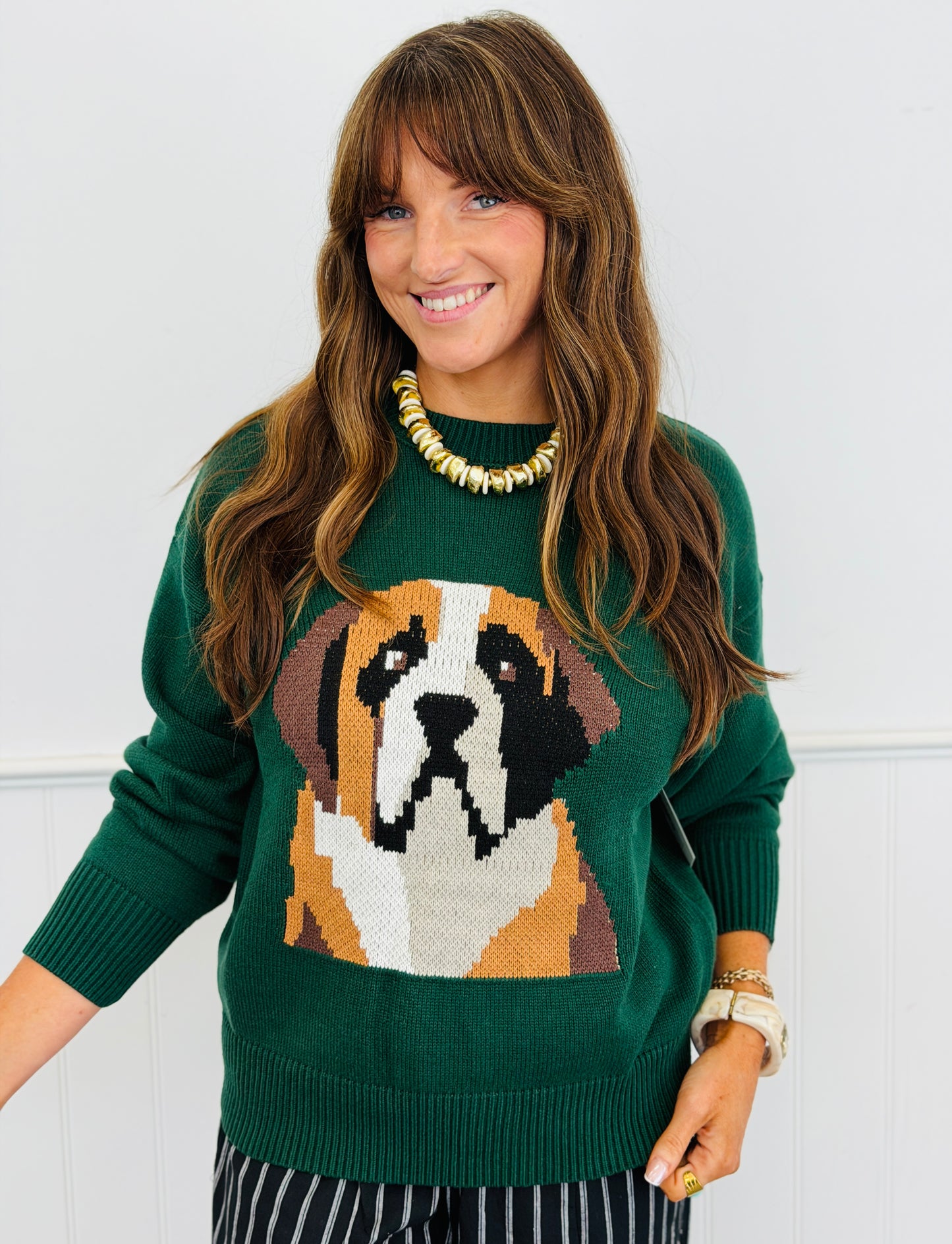 Hunter Green Dog Graphic Sweater Top (Reg & Plus)