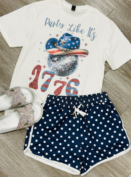 Glitter Rhinestone Disco 1776 Graphic Tee (Reg. and Plus)