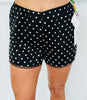 Black Polka Dot Lace Trim Hem Shorts (Reg.)