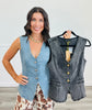 Washed Denim Button Down Vest Top (Reg.)-2 Colors