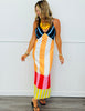 White Color Block Stripes V-Neck Maxi Dress (Reg.)