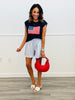 White/Blue Striped Shirt & Short Set (Reg & Plus)