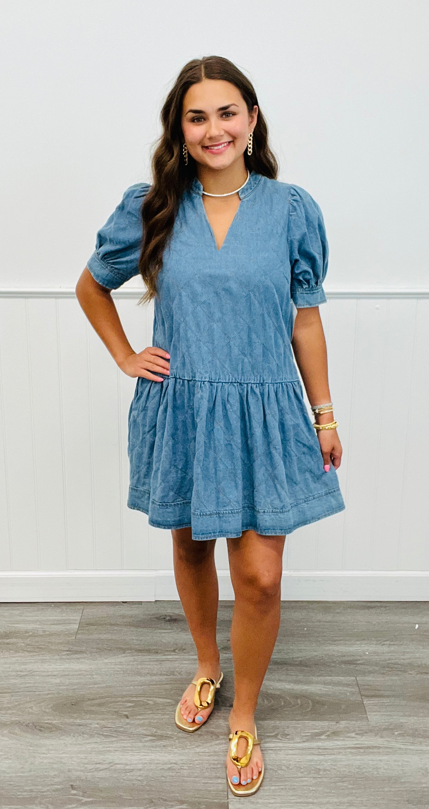 Denim Quilted Mini Dress (Reg)
