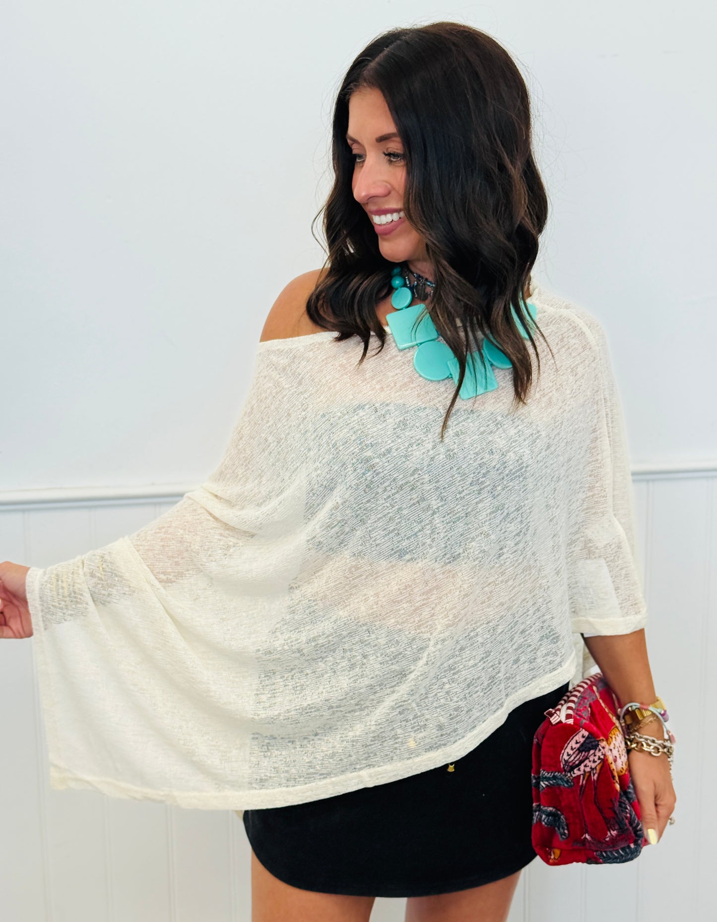 Cream Asymmetric Draped Top (OS & Plus)