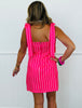 Hot Pink Striped Tie Shoulder Mini Dress (Reg.)