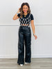 Black Vegan Leather Pearl Detailed Wide Leg Pants (Reg.)