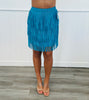 Teal Tiered Fringe Mini Skirt (Reg. & Plus)
