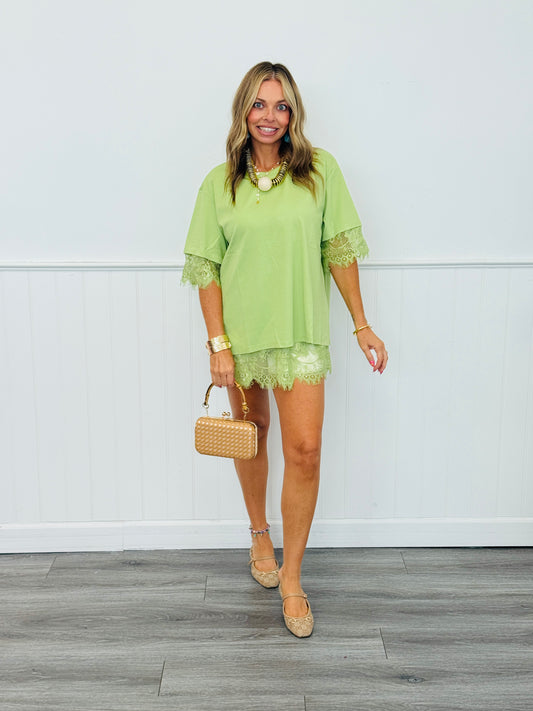 Green Lace Back Cut Out Top (Reg.)
