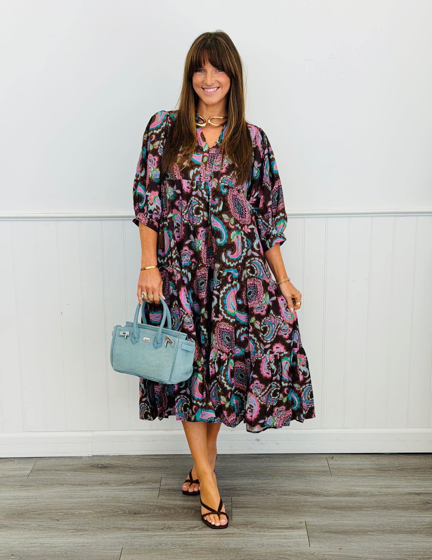 Brown Paisley Boho Maxi Dress (Reg & Plus)