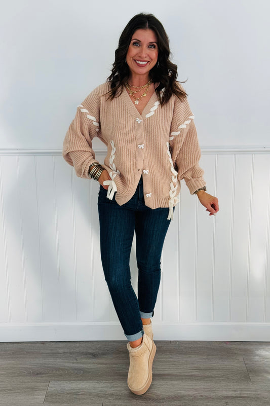 Lace Up Cardigan Sweater Top (Reg & Plus)