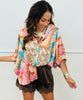 Satin Print Oversized Button Down Shirt (Reg & Plus) - 2 Colors