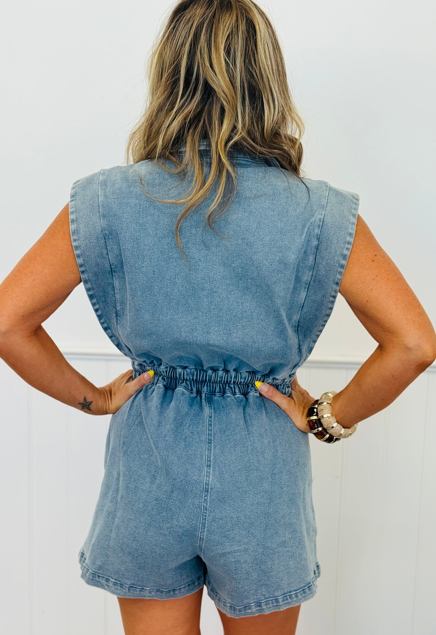 Vintage Washed Denim Twofer Romper (Reg.)