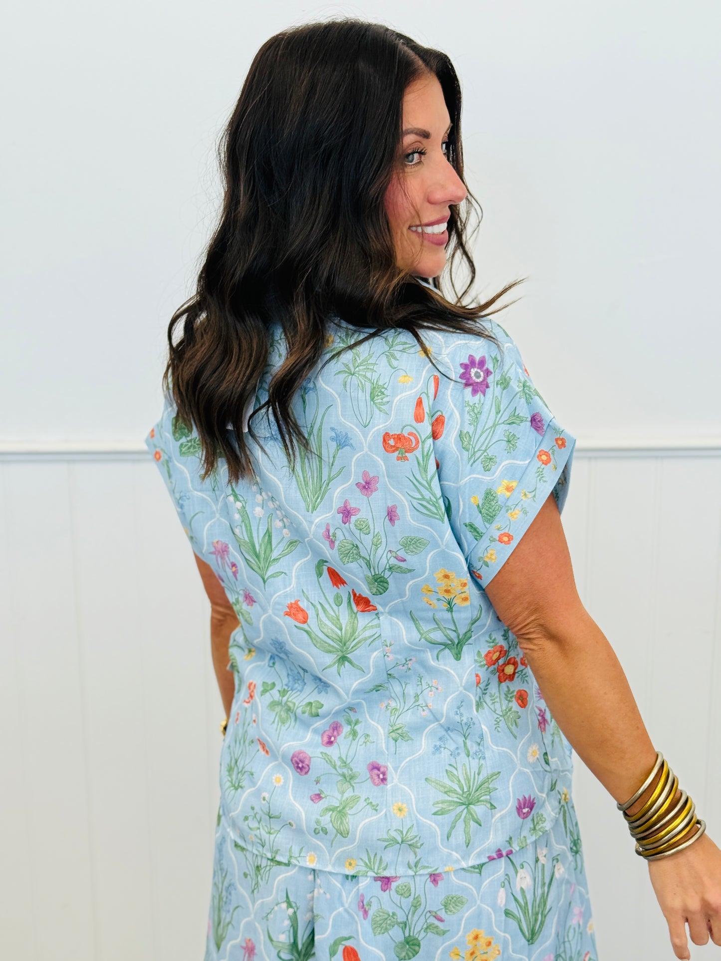 Blue Multi Botanical Print Peplum Blouse (Reg & Plus)