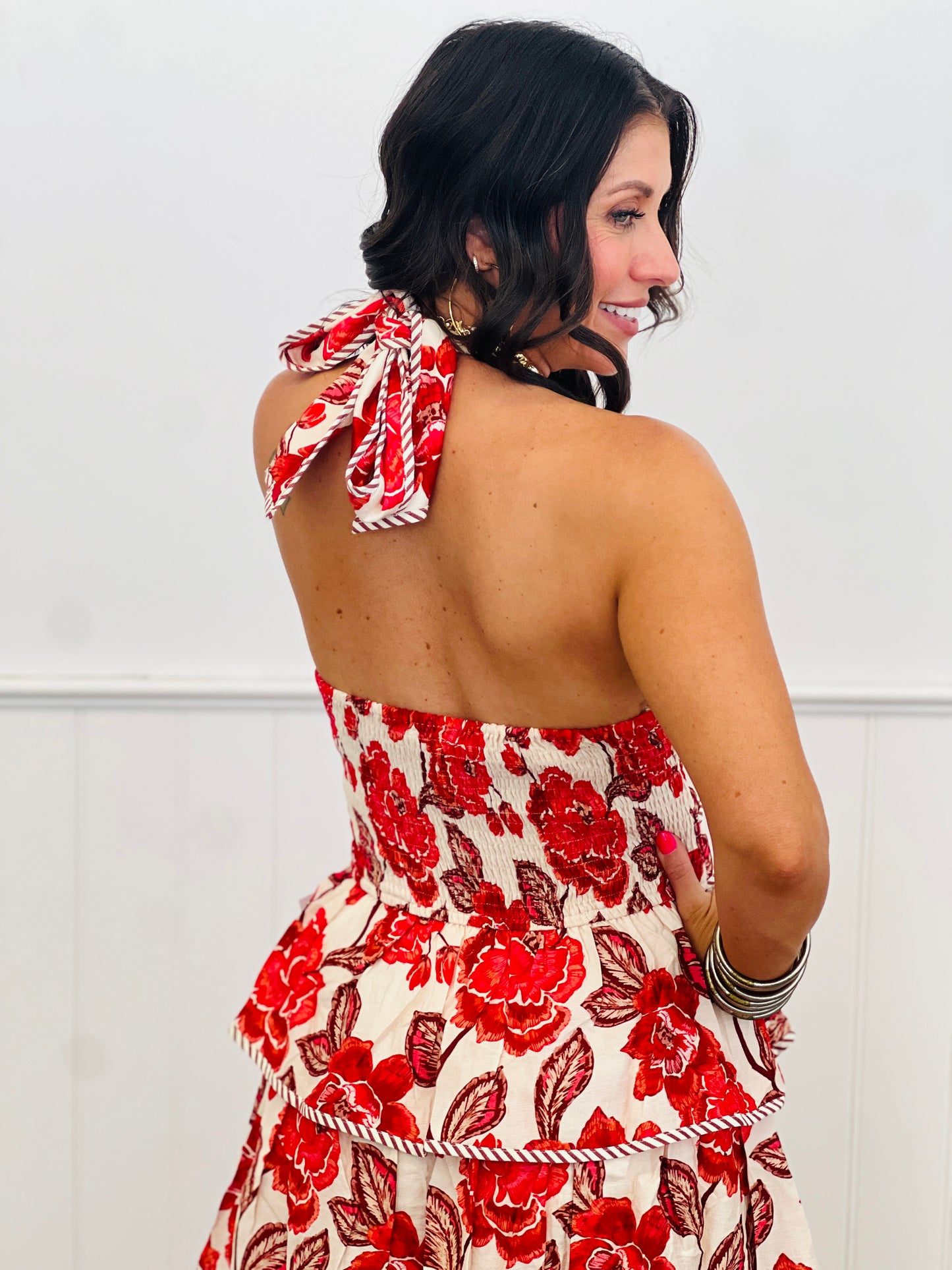 Brick Floral Print Halter Midi Dress (Reg.)