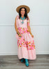 Pink Stripe Combo Floral Contrast Maxi Dress (Reg. and Plus)