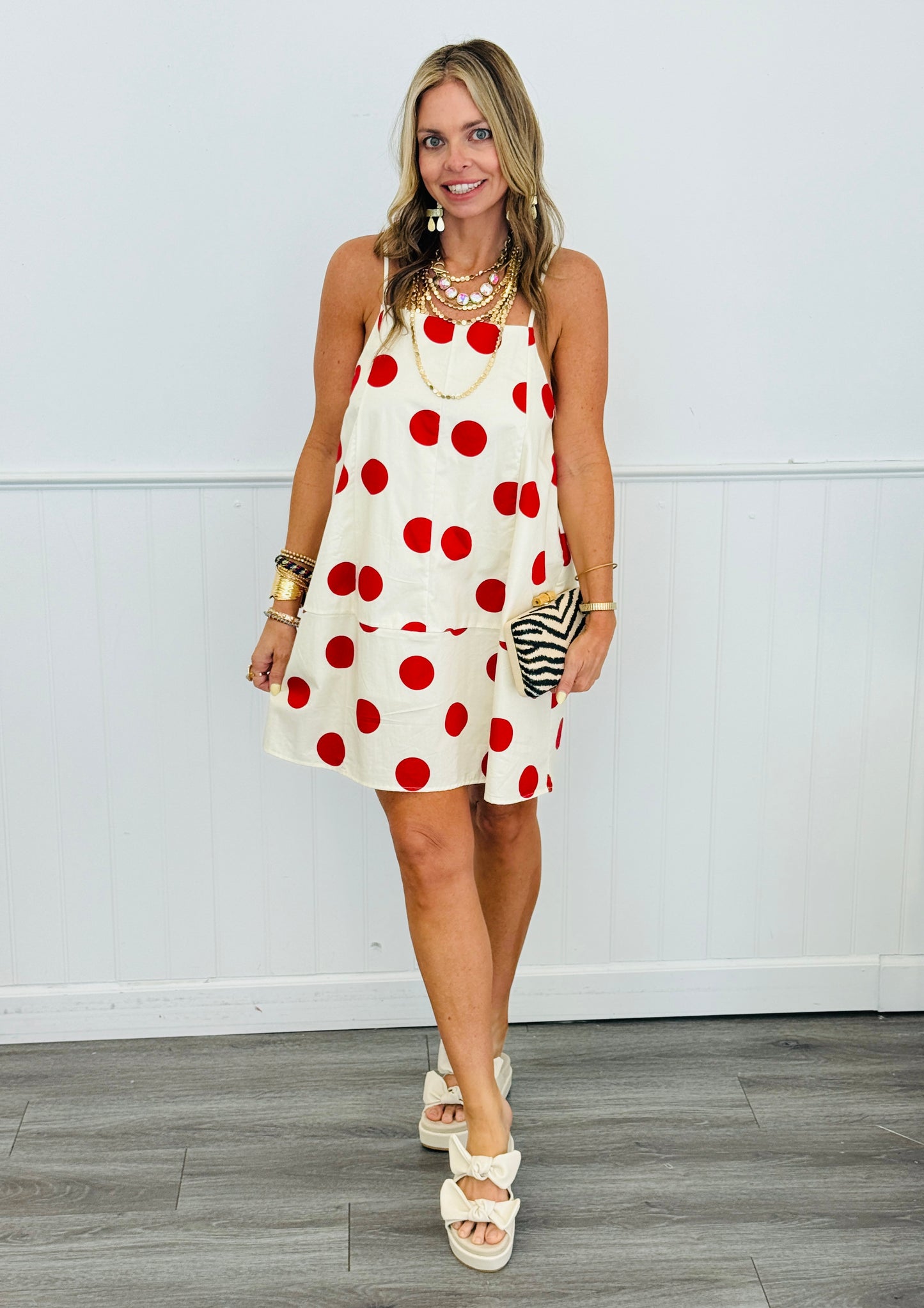 Cream/Red Big Bold Polka Dot Mini Dress (Reg.)