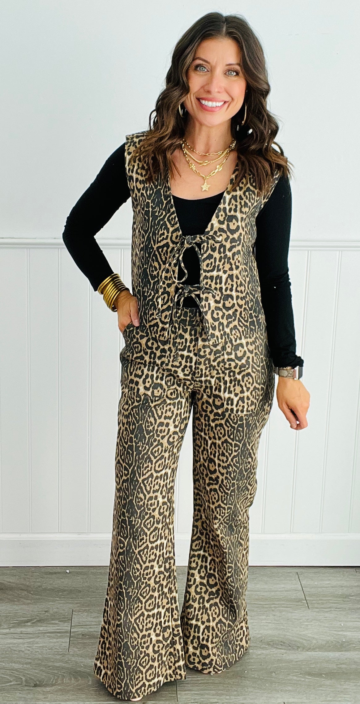 Leopard Print Flare Jeans (Reg.)