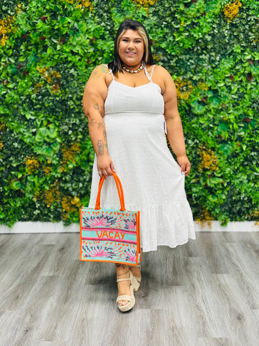 White Embroidered A-Line Skirt Maxi Dress (Reg. & Plus)