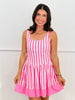 Candy Pink Stripe Scallop Hem Romper Dress (Reg.)