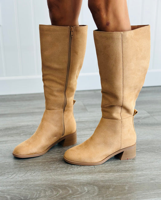 Blonde Suede Wide Calf Boots