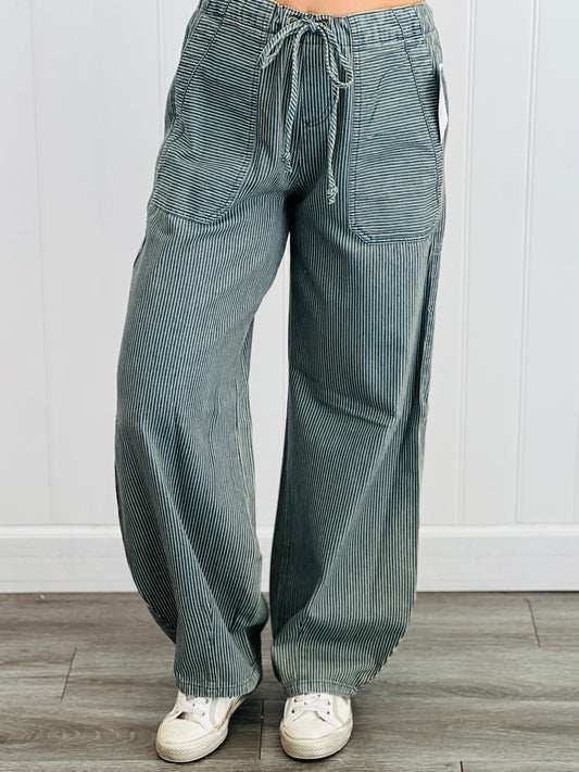 Denim Waist Tie Parachute Pants (Reg.)