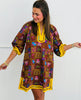 Brown Botanical Puff Sleeve Tunic Mini Dress (Reg. and Plus)