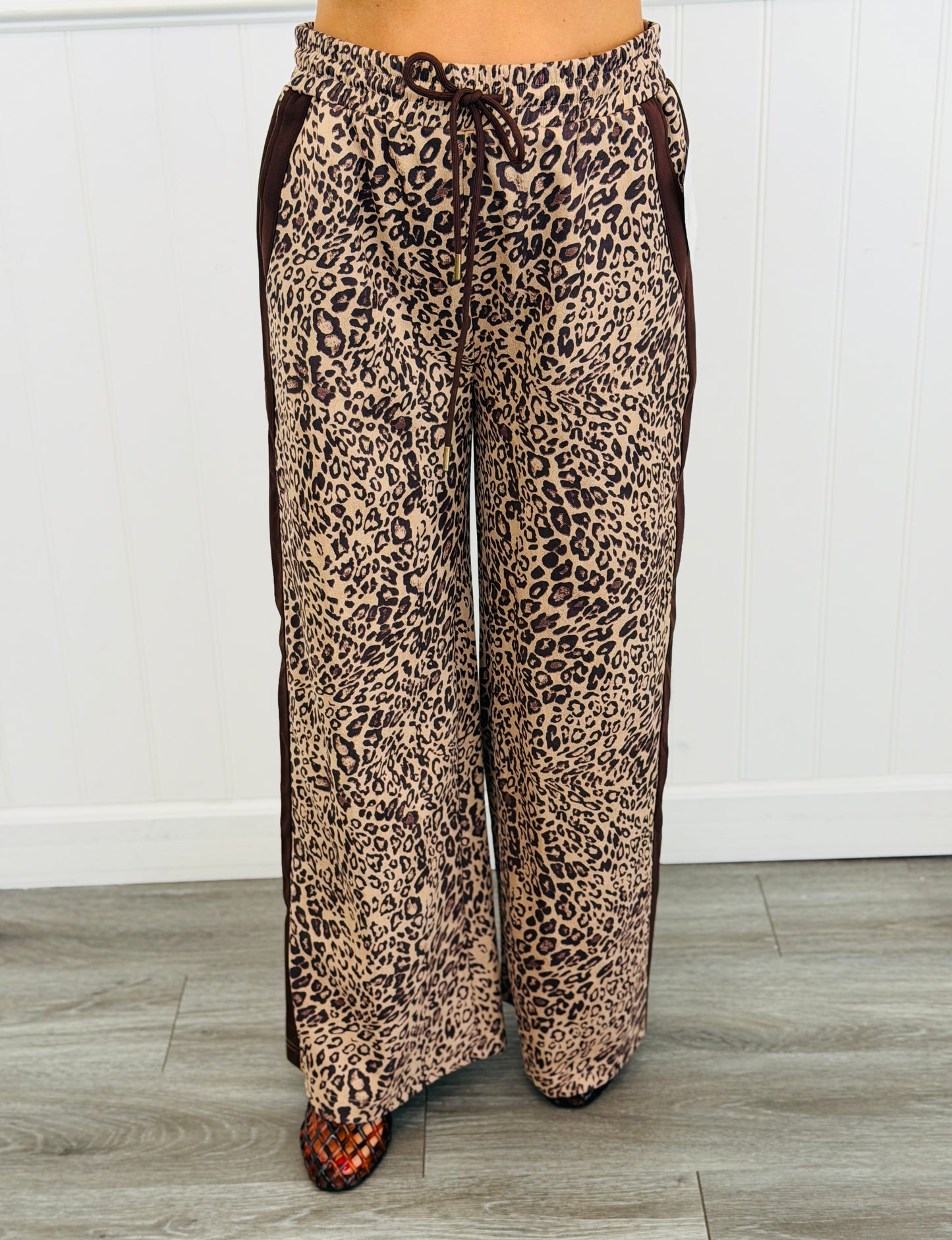Beige Leopard Faux Suede Side Striped Pants (Reg.)
