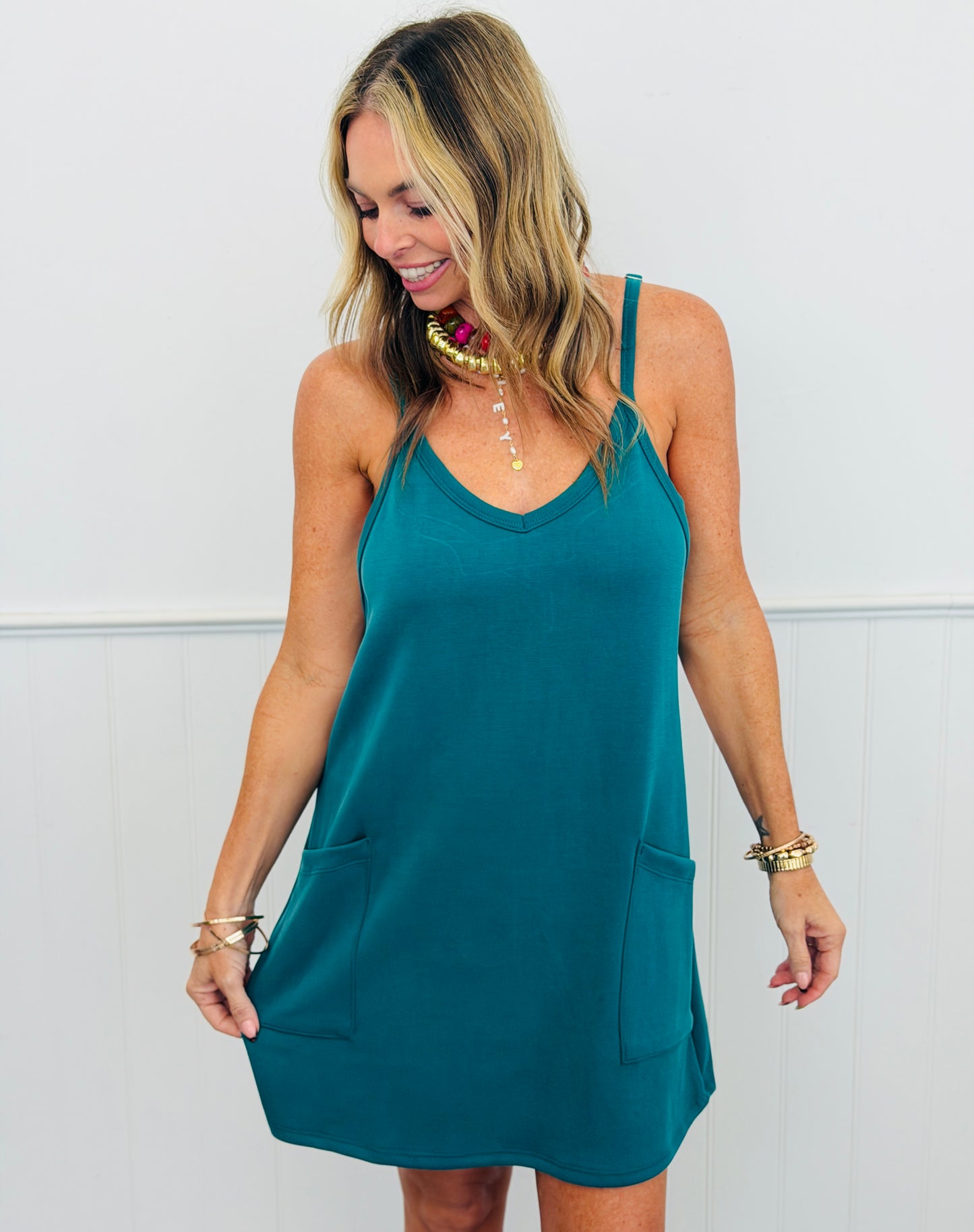 Teal THE RAY Techno Cupro Strappy Mini Skort Dress (Reg.)