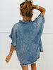 Washed Denim Ruffle Detail Button Up Shirt (Reg. and Plus)