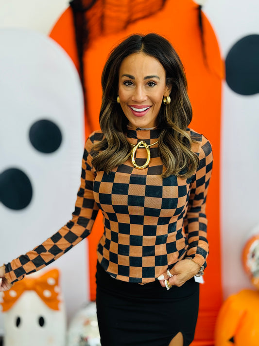 Orange/Black Checkered Mesh Top (Reg. and Plus)