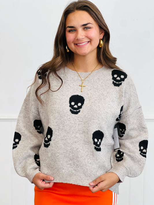 Skull Print Oversized Sweater Top (Reg.)