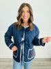 Navy Quilted Embroidered Jacket (Reg & Plus)