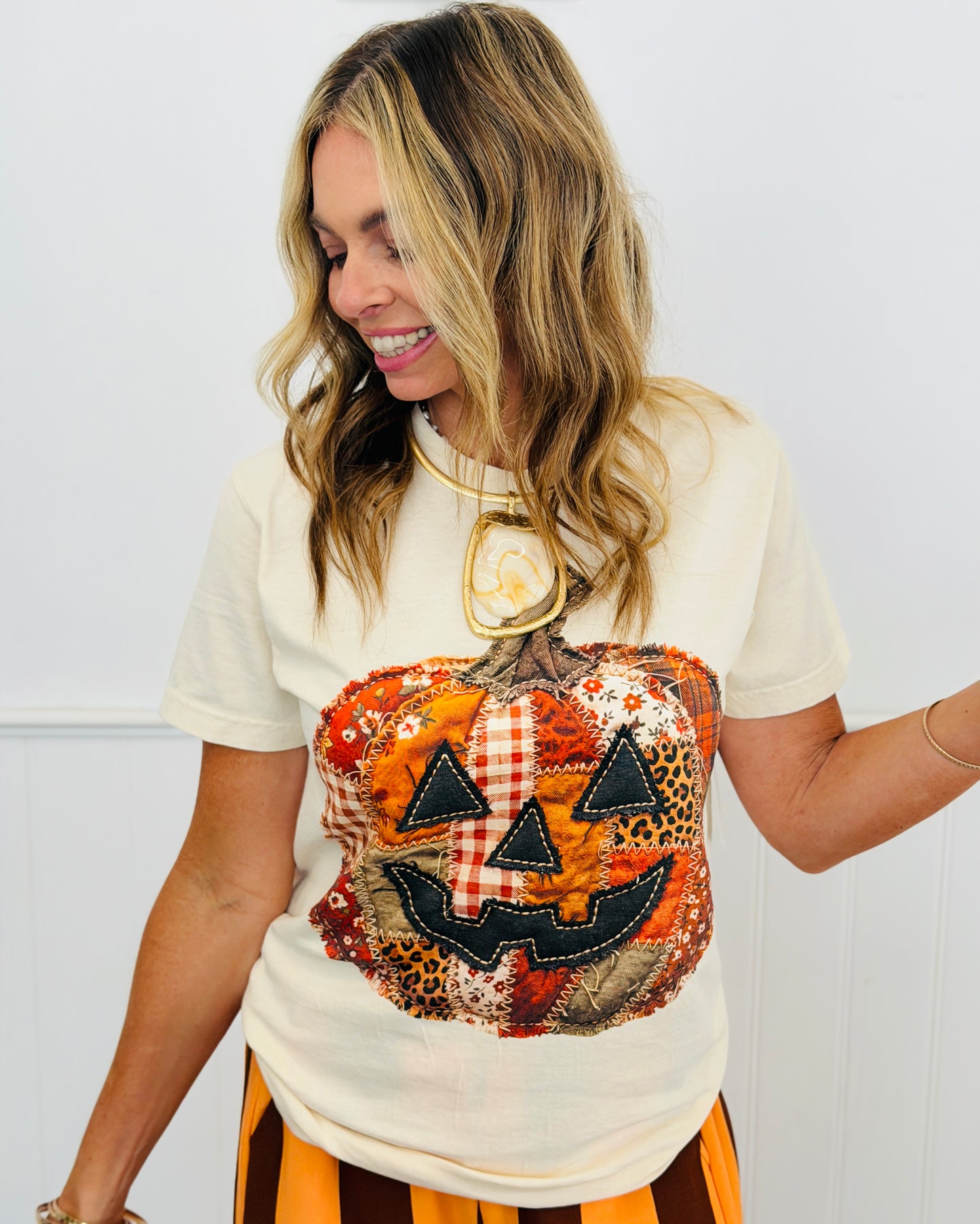 Patchwork Jack-O’-Lantern Graphic Tee (Reg. and Plus)