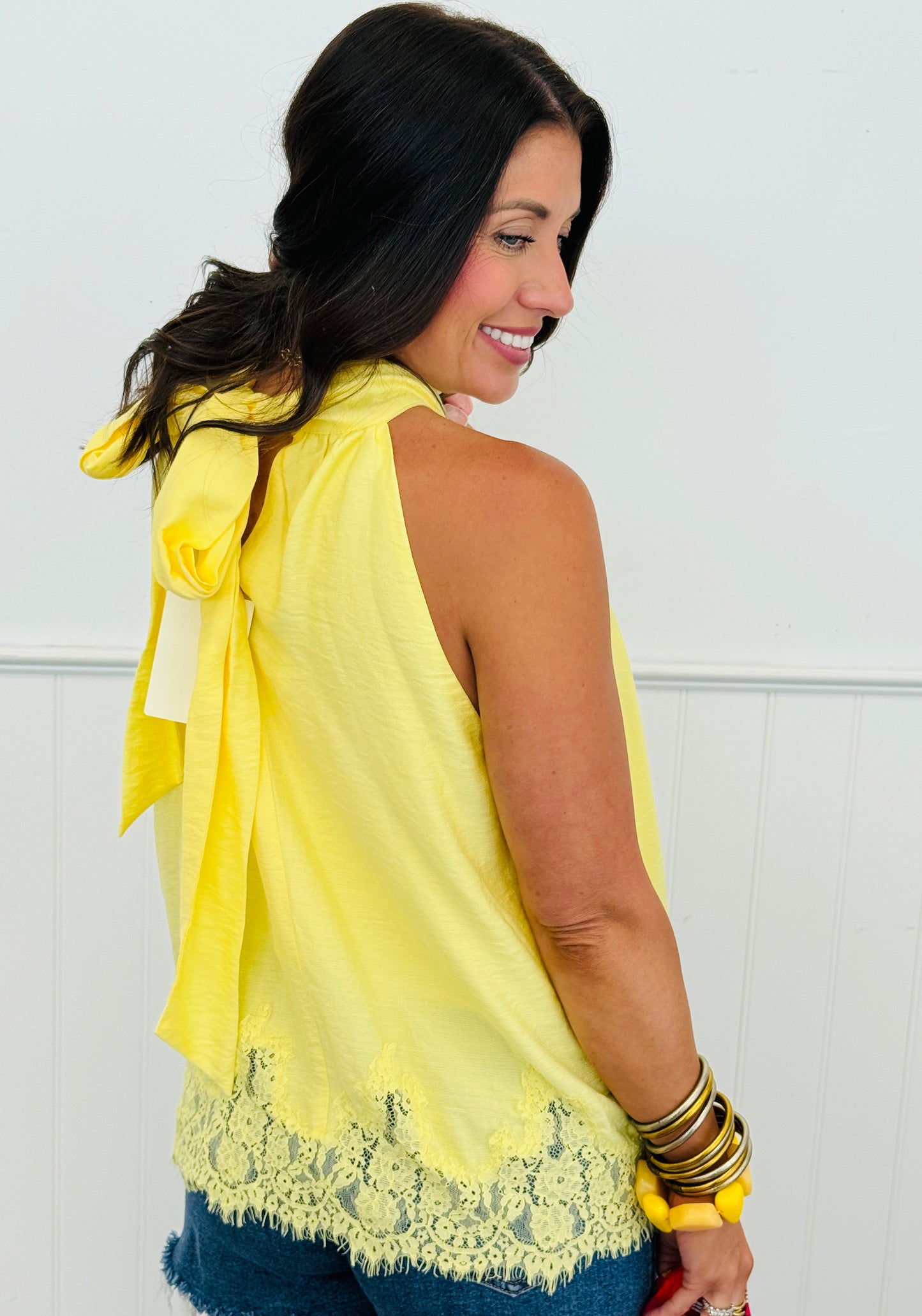 Back Trailing Tie Sleeveless Blouse (Reg.)-2 Colors
