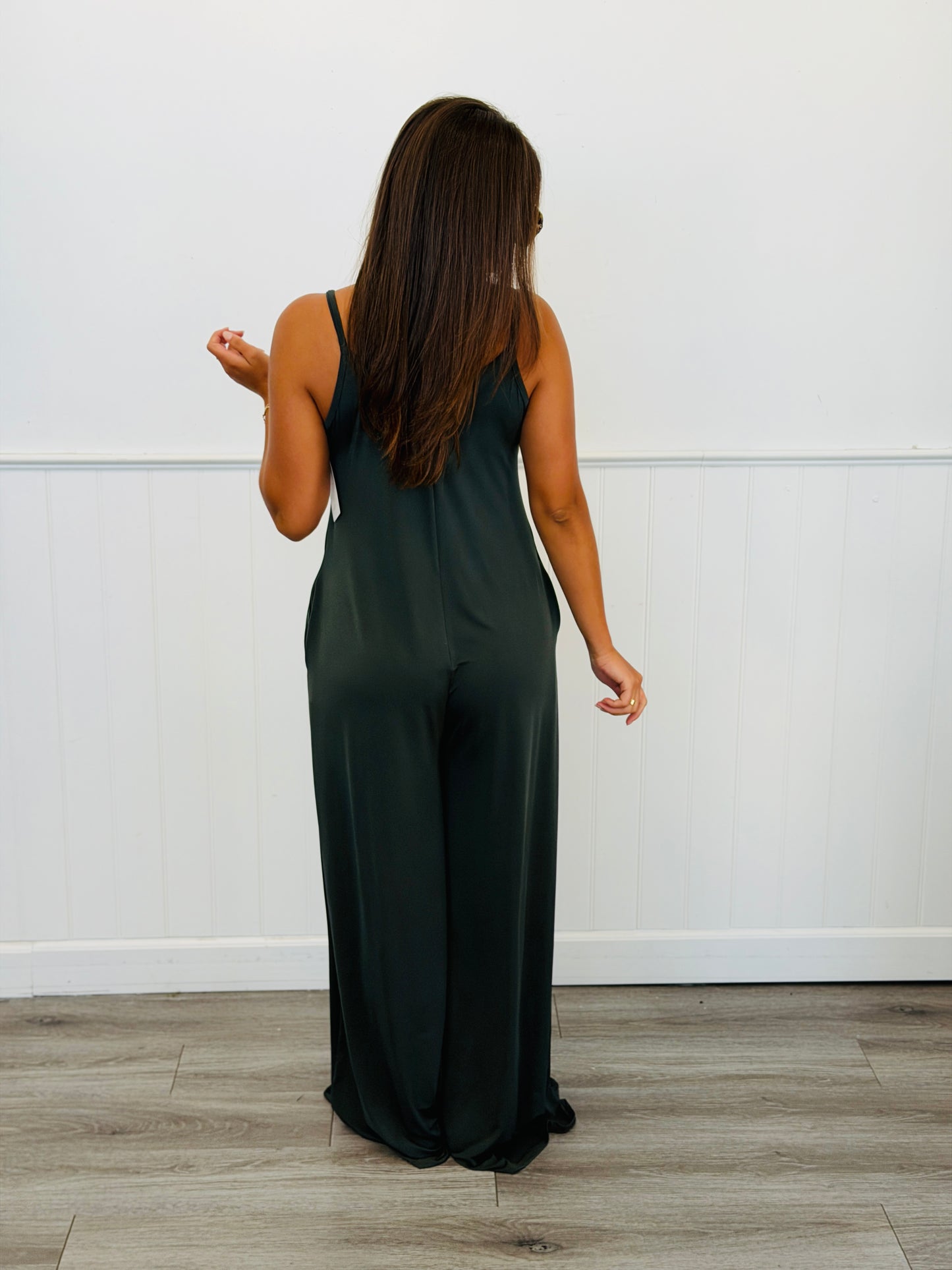 Olive Solid Strappy Jumpsuit (Reg & Plus)