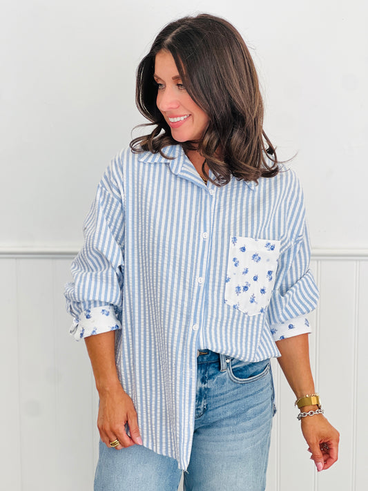 Ivory Multi Floral Contrast Shirt (Reg.)