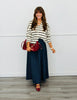 Navy Smocked Back Midi Skirt (Reg. and Plus)
