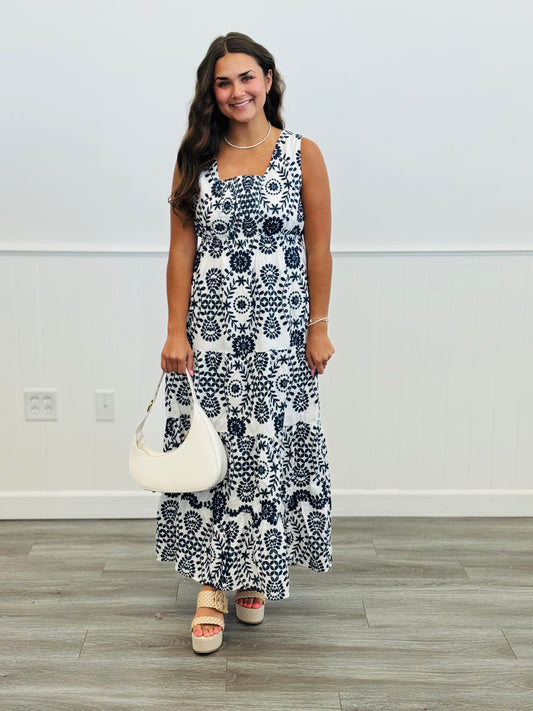 Navy Floral Pattern Maxi Dress (Reg. & Plus)