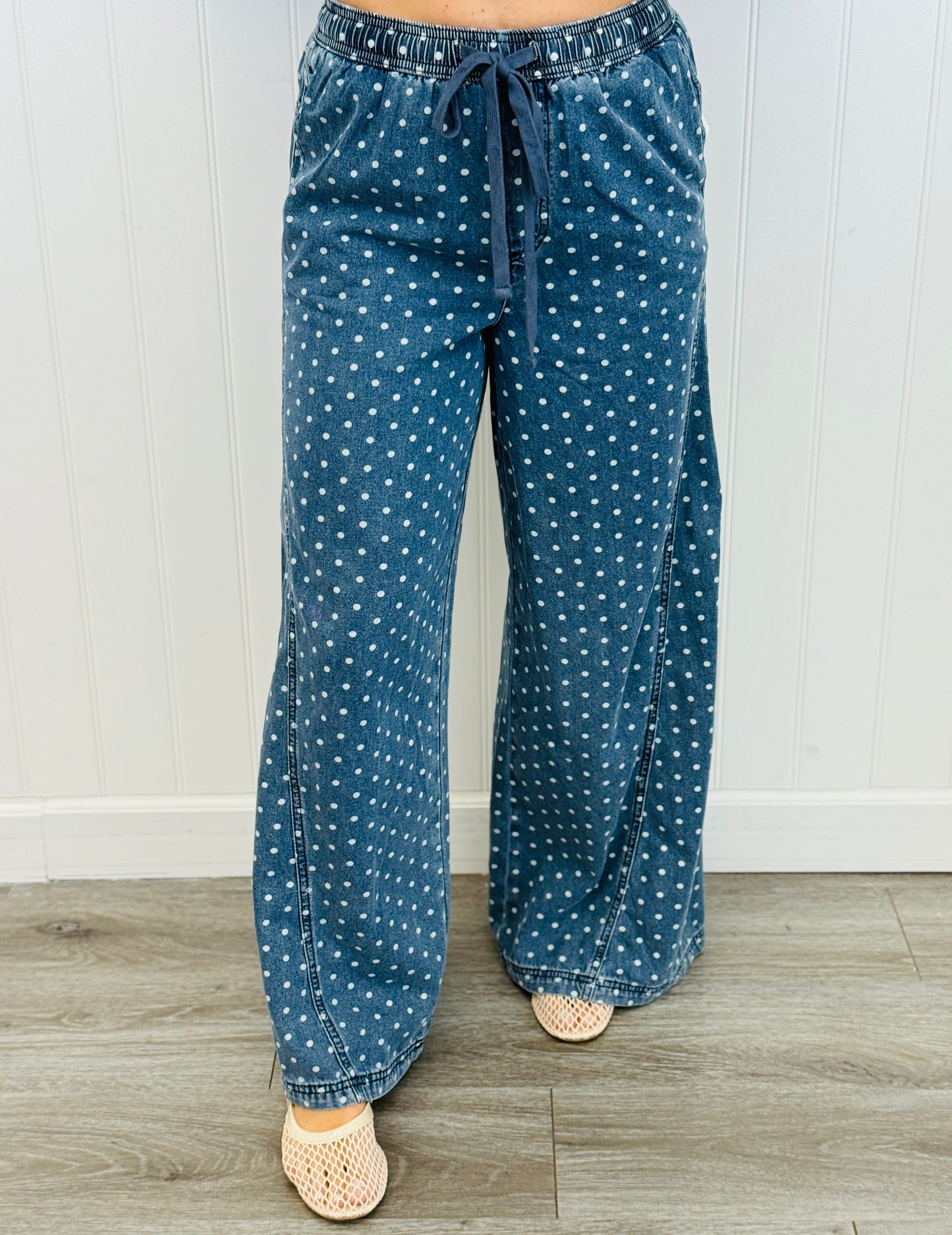 Light Denim Polka Dot Drawstring Pants (Reg & Plus)